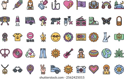 Hippies icons High-Quality Vector Icons Collection with Editable Stroke. Ideal for Professional and Creative Projects.