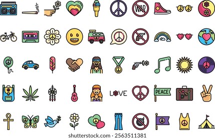 Hippies icons High-Quality Vector Icons Collection with Editable Stroke. Ideal for Professional and Creative Projects.