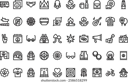 Hippies icons High-Quality Vector Icons Collection with Editable Stroke. Ideal for Professional and Creative Projects.