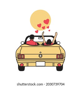 hippies illustration romantic couple car trip