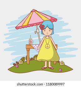 Hippies woman cartoon