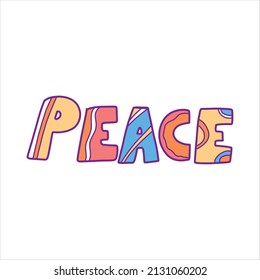 Hippie-style PEACE vector lettering, multicolored lettering, symbol, signs, PEACE text