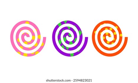 Hippie-themed spiral in vibrant orange, purple, and pink, enriched with intricate halftone patterns