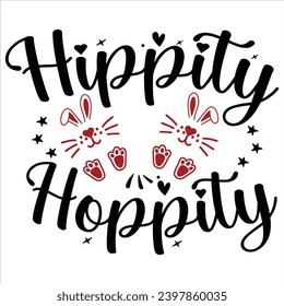 Hippily Hoppity Typography t shirt design Cute bunny, funny hand drawn doodle, cartoon Easter rabbit design. Good for children's book, poster or t-shirt textile graphic design.