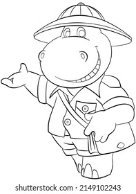 Aventurero de Hippo. Elemento para colorear página. Estilo de caricatura.