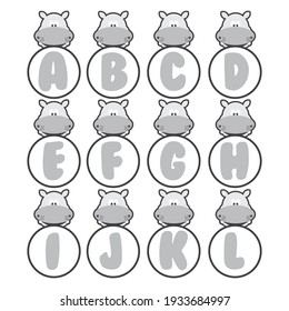 Hippo alphabet collection, vector art and illustration.
