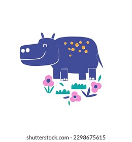 Hippo animal paper shape cutouts style vector illustration. Scandinavian childish wild tropical safari summer pre-made print design.