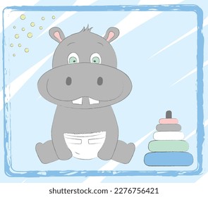 Hippo baby with diaper illustration