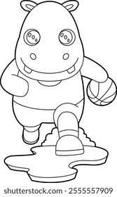 Hippo Basketball player Basketball Animal Vector Graphic Art Illustration