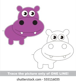 Hippo to be traced only of one line, the tracing educational game to preschool kids with easy game level, the colorful and colorless version.