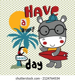 hippo in the beach funny animal cartoon