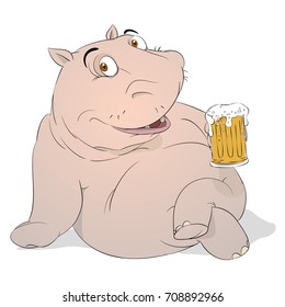 hippo- beer lover / A satisfied behemoth with a mug of beer