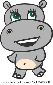 Hippo with big smile, illustration, vector on white background