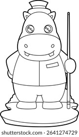 Hippo Billiard Queue Animal Vector Graphic Art Illustration