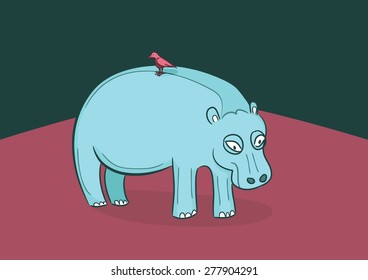 Hippo with bird on back