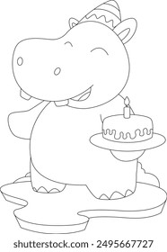 Hippo Birthday Cake Animal Vector Graphic Art Illustration