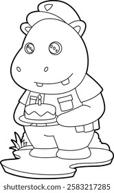 Hippo Birthday Police Animal Vector Graphic Art Illustration