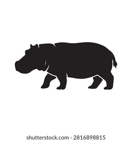 Hippo black glyph icon. Large exotic animal, african fauna, tropical semiaquatic mammal. Tropical zoo mascot, huge behemoth silhouette symbol on white space. Hippopotamus vector isolated illustration