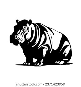 hippo black and white illustration design on a white background