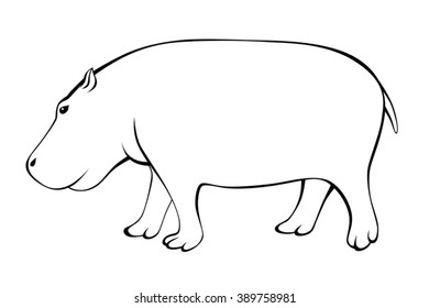 Hippo black white isolated illustration vector
