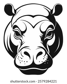 Hippo black and white, isolated for logo, symbol or other. Can be used as emblem or mascot for sports or other products.