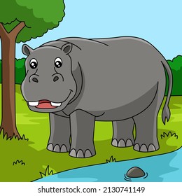 Hippo Cartoon Colored Animal Illustration