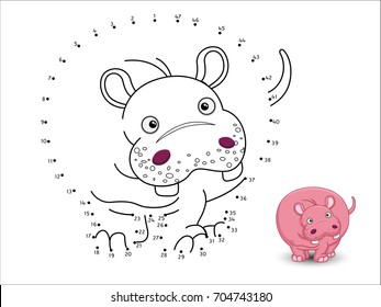 Hippo Cartoon Connect the dots and color vector