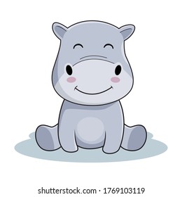 Hippo Cartoon Cute Hippopotamus Isolated