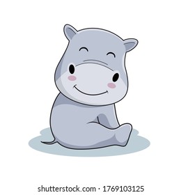 Hippo Cartoon Cute Hippopotamus Isolated