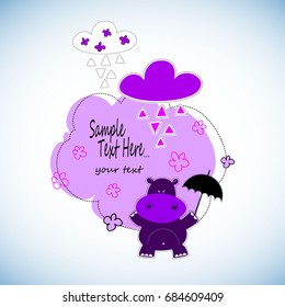 hippo, cartoon, cute, vector, animal, illustration, baby, character, happy