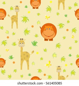 Hippo cartoon giraffe children's seamless pattern vector illustration