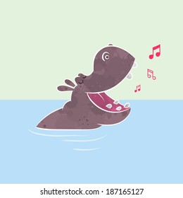 Hippo cartoon singing - Vector