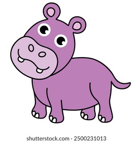 Hippo cartoon, vector illustration. Hippo clipart, isolated on white background. Hippopotamus, cute safari animal. African animal.