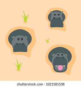 Hippo cartoon vector illustration, kids coloring book, isolated images
