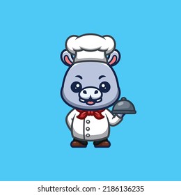 Hippo Chefkoch Cute Creative Kawaii Cartoon Mascot Logo