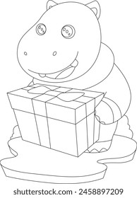 Hippo Christmas Package Animal Vector Graphic Art Illustration