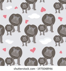Hippo colorful seamless pattern art design elements stock vector illustration for web, for print, for fabric print, for coloring page