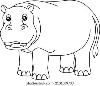 Hippo Coloring Page Isolated For Kids