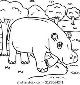 Hippo Coloring Page For Kids