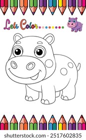 "Página de coloração Hippo para crianças - Adorável ilustração animal"