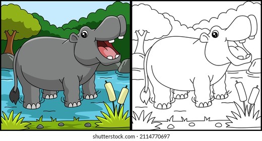 Hippo Coloring Page Vector Illustration