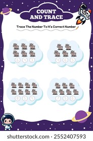 hippo  count and trace worksheets for kids 