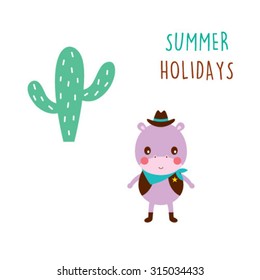 hippo cowboy summer holiday vector
