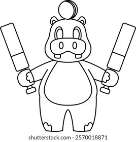 Hippo Cricket Cricket bat Animal Vector Graphic Art Illustration