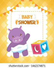 hippo cube baby shower card vector illustration