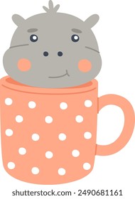 Hippo In Cup Vector Illustration