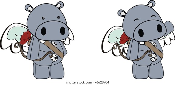 hippo cupid cartoon set in vector format