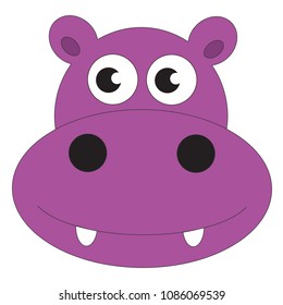 Hippo cute face cartoon. Outlined illustration with thin line black stroke