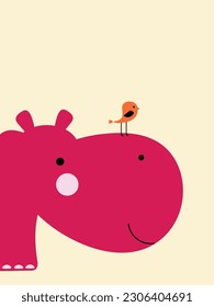 hippo cute flat design, funny illustration for background