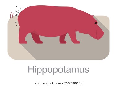 Hippo defecation and walking, vector illustration